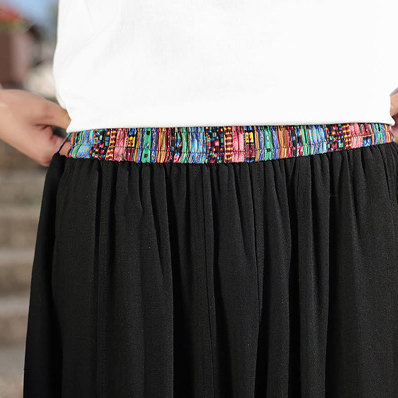 Buddha Stones Schlichtes Patchwork-Design, Kordelzug, weiche Baumwolle, Herrenhose mit weitem Bein und Taschen
