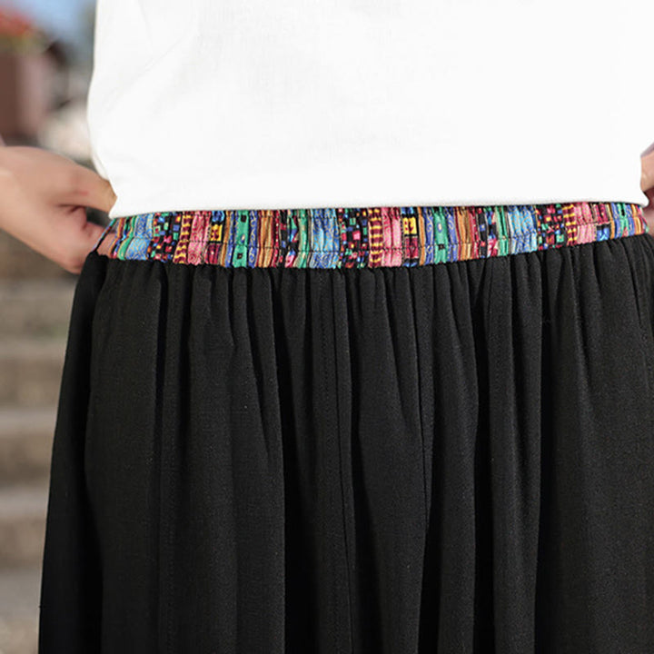 Buddha Stones Schlichtes Patchwork-Design, Kordelzug, weiche Baumwolle, Herrenhose mit weitem Bein und Taschen