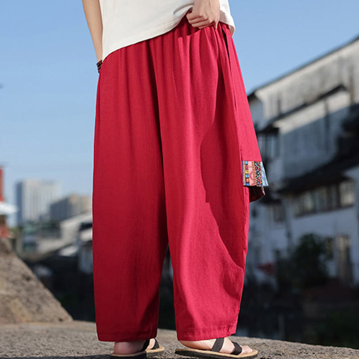 Buddha Stones Schlichtes Patchwork-Design, Kordelzug, weiche Baumwolle, Herrenhose mit weitem Bein und Taschen - image 29