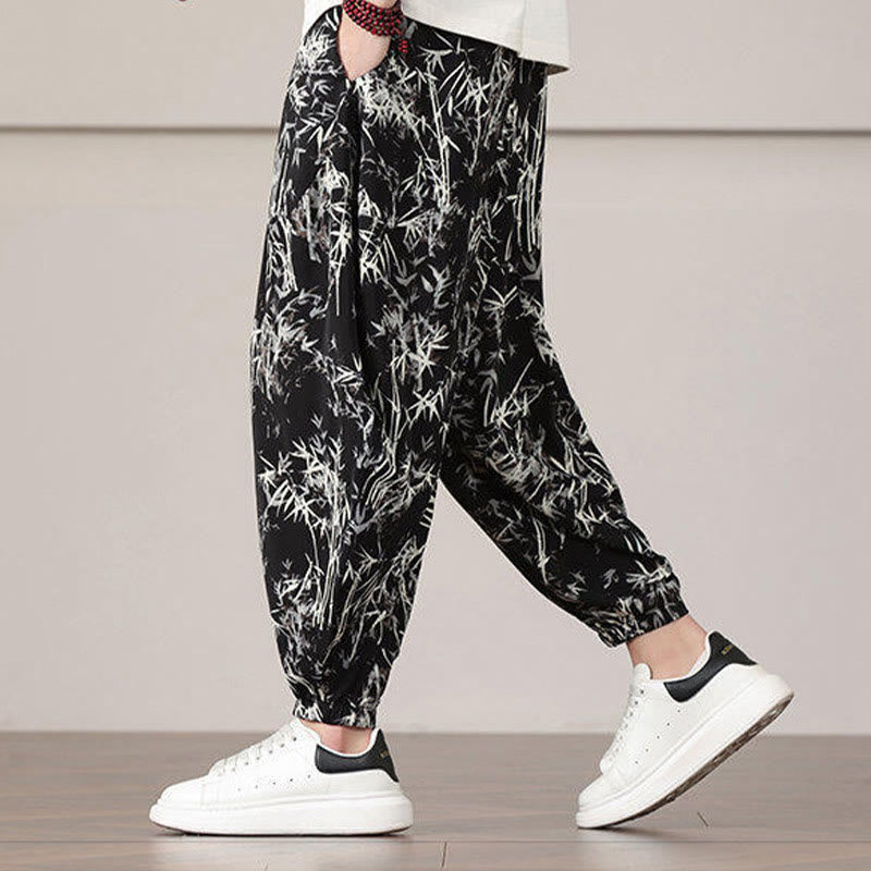 Buddha Stones Bambusblatt-Muster Kordelzug Herren Haremshose mit Taschen - image 14