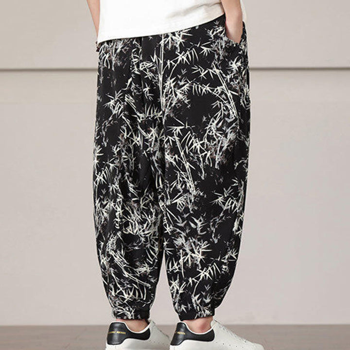 Buddha Stones Bambusblatt-Muster Kordelzug Herren Haremshose mit Taschen - image 13