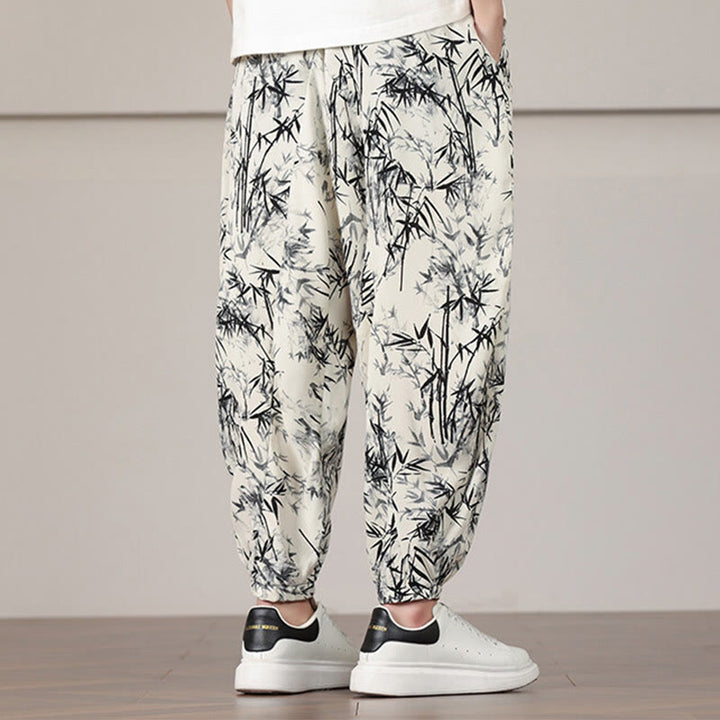 Buddha Stones Bambusblatt-Muster Kordelzug Herren Haremshose mit Taschen - image 5