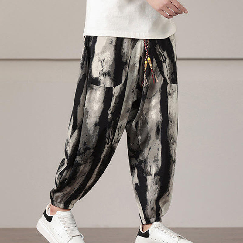 Buddha Stones Streifenmuster Kordelzug Herren Haremshose mit Taschen - image 6