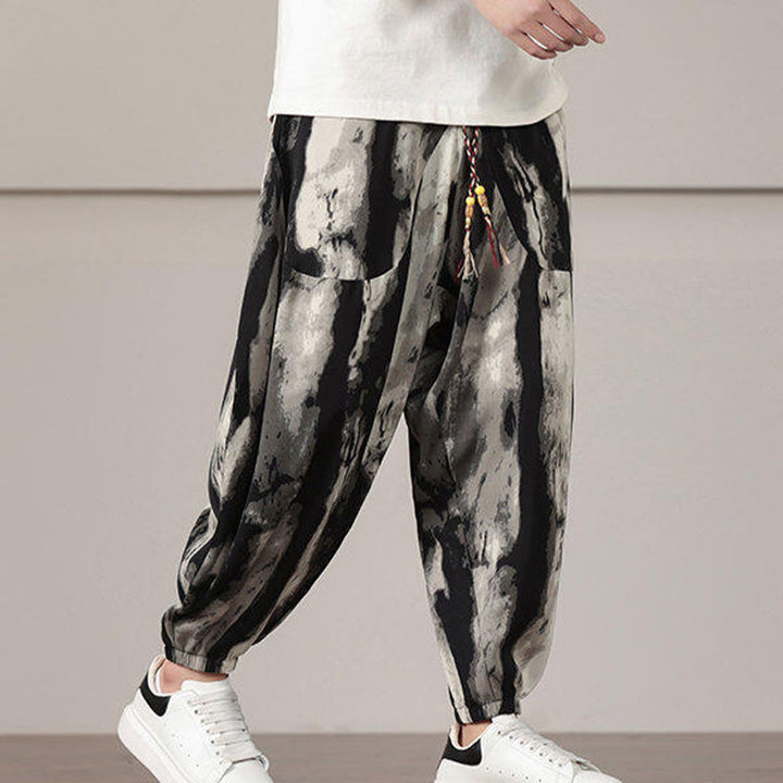 Buddha Stones Streifenmuster Kordelzug Herren Haremshose mit Taschen - image 6