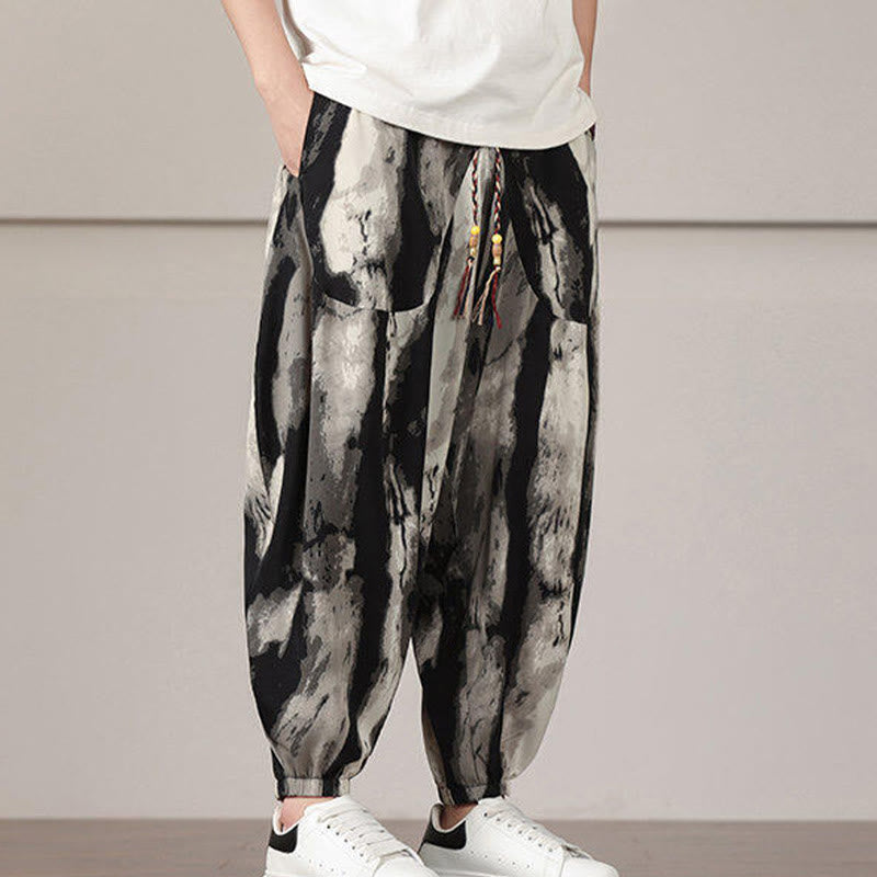 Buddha Stones Streifenmuster Kordelzug Herren Haremshose mit Taschen - image 4