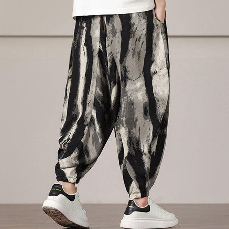 Buddha Stones Streifenmuster Kordelzug Herren Haremshose mit Taschen - image 2