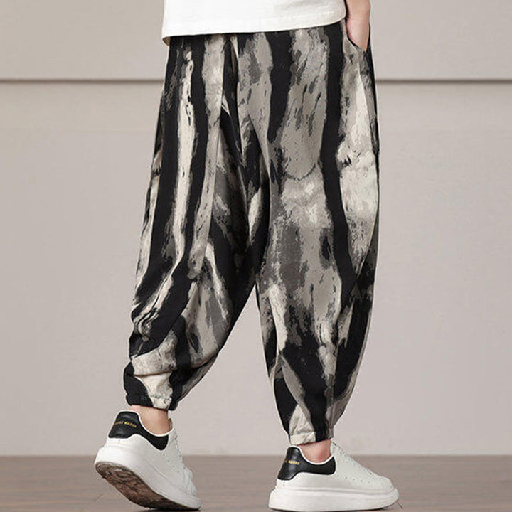 Buddha Stones Streifenmuster Kordelzug Herren Haremshose mit Taschen - image 2