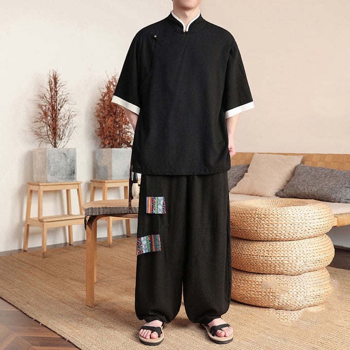 Buddha Stones 2-teiliges Set mit chinesischen Froschknöpfen für Herrenhemden und weiten Hosen