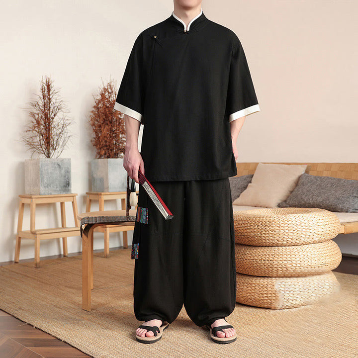 Buddha Stones 2-teiliges Set mit chinesischen Froschknöpfen für Herrenhemden und weiten Hosen