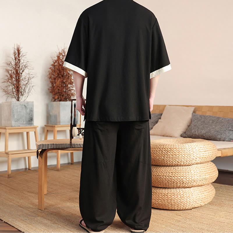 Buddha Stones 2-teiliges Set mit chinesischen Froschknöpfen für Herrenhemden und weiten Hosen