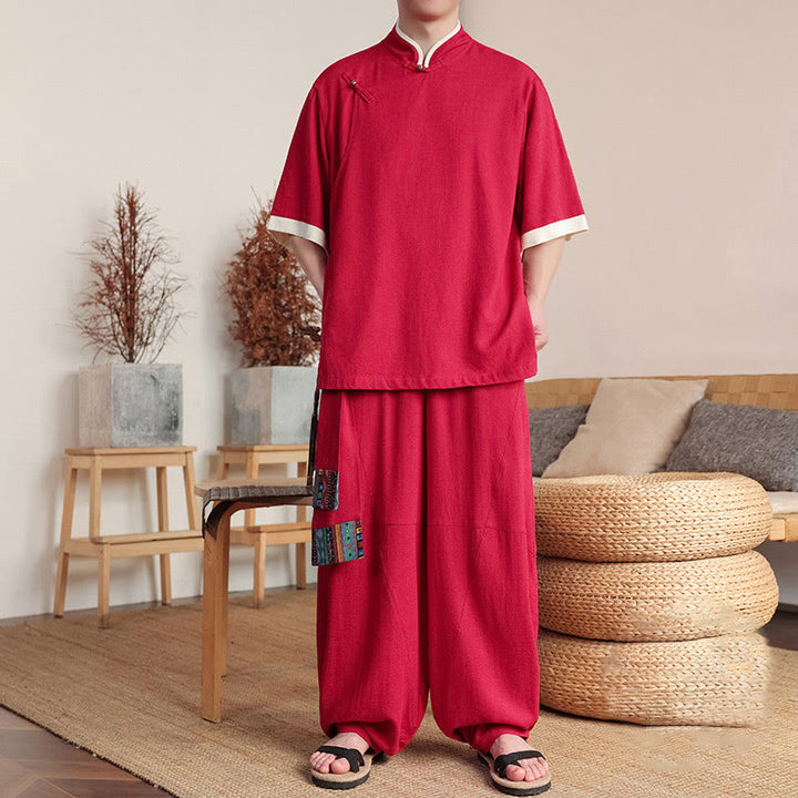Buddha Stones 2-teiliges Set mit chinesischen Froschknöpfen für Herrenhemden und weiten Hosen