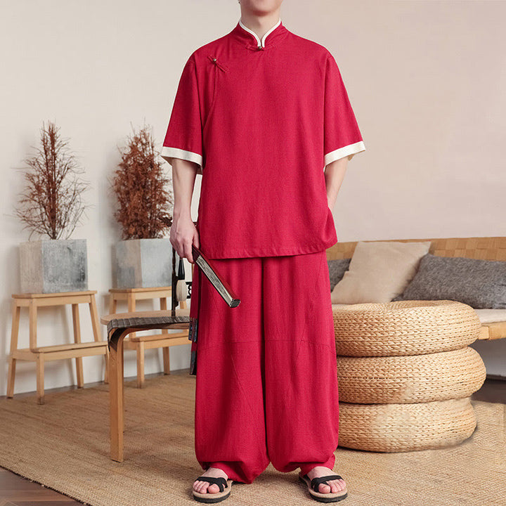 Buddha Stones 2-teiliges Set mit chinesischen Froschknöpfen für Herrenhemden und weiten Hosen