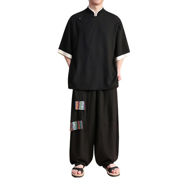 Buddha Stones 2-teiliges Set mit chinesischen Froschknöpfen für Herrenhemden und weiten Hosen