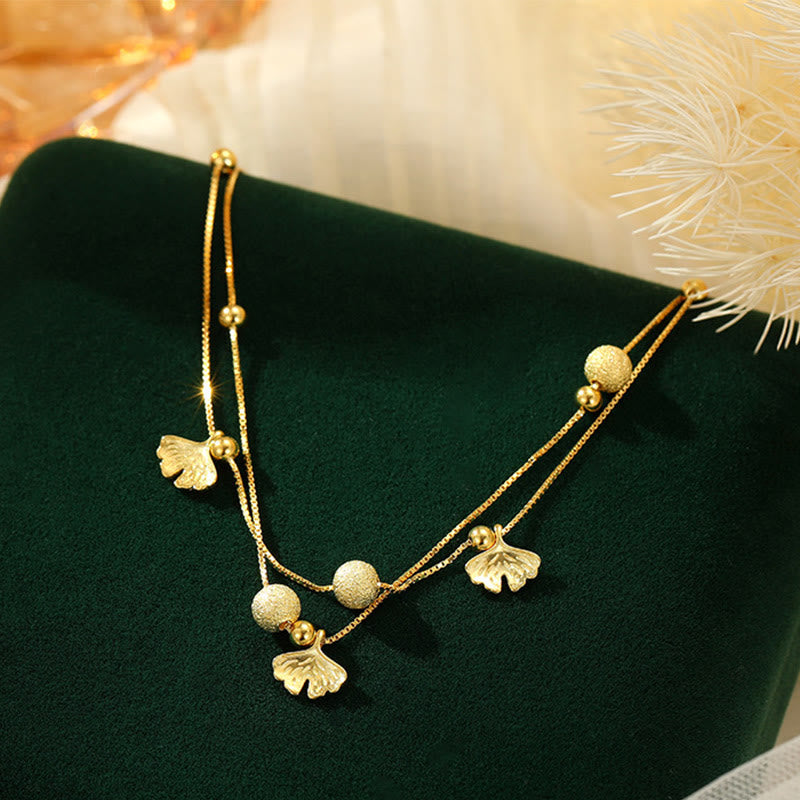 Buddha Stones Fußkettchen aus 925er Sterlingsilber mit Ginkgoblatt, doppellagig, Schutz - Goldenes Fußkettchen (Umfang 25 cm) - image 9