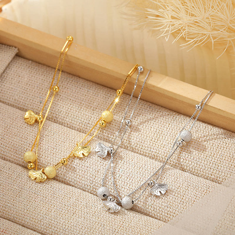 Buddha Stones Fußkettchen aus 925er Sterlingsilber mit Ginkgoblatt, doppellagig, Schutz - image 1