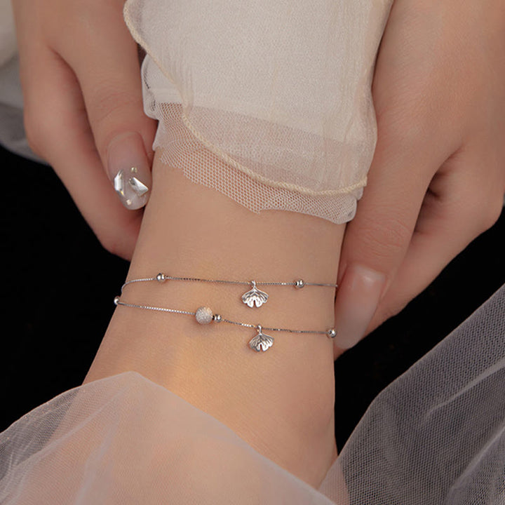 Buddha Stones Fußkettchen aus 925er Sterlingsilber mit Ginkgoblatt, doppellagig, Schutz - image 3