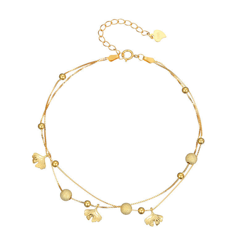 Buddha Stones Fußkettchen aus 925er Sterlingsilber mit Ginkgoblatt, doppellagig, Schutz - image 10