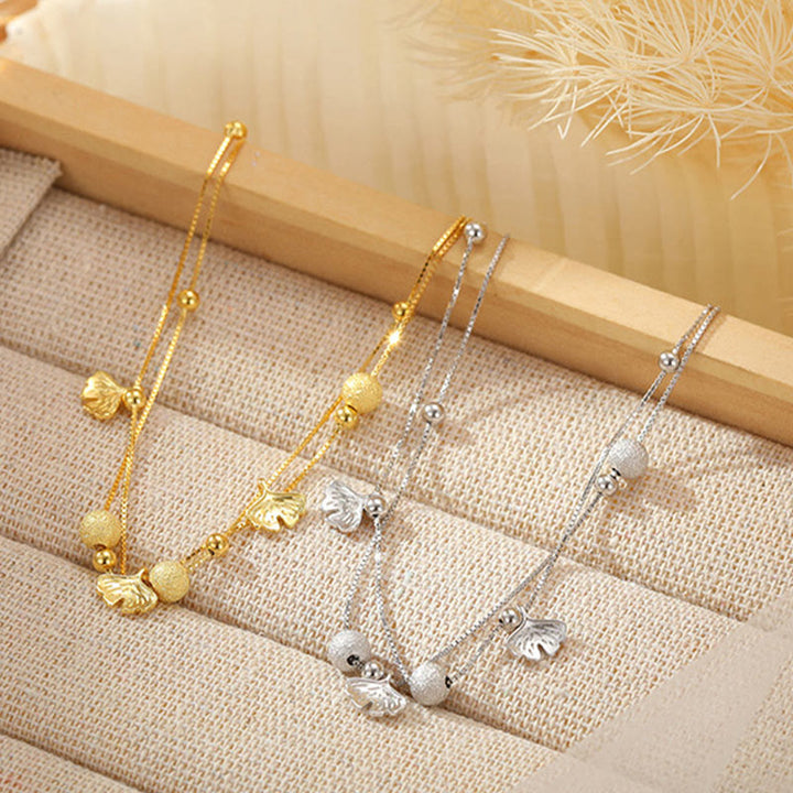 Buddha Stones Fußkettchen aus 925er Sterlingsilber mit Ginkgoblatt, doppellagig, Schutz - image 1