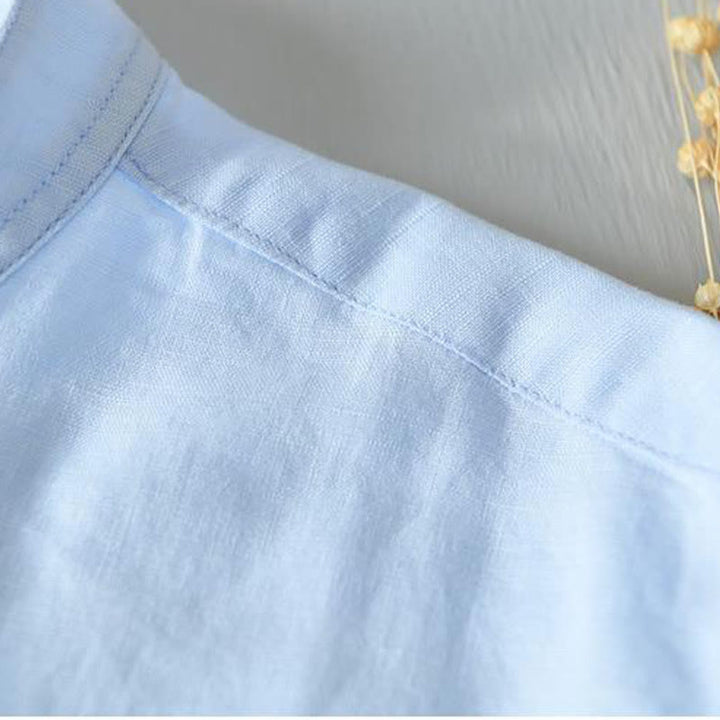 Buddha Stones Herrenhemd im schlichten Stil mit kurzen Ärmeln und Knopfleiste aus Baumwolle und Leinen - image 11