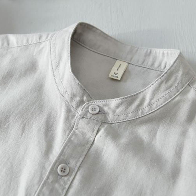 Buddha Stones Herrenhemd im schlichten Stil mit kurzen Ärmeln und Knopfleiste aus Baumwolle und Leinen - image 14