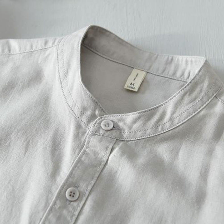 Buddha Stones Herrenhemd im schlichten Stil mit kurzen Ärmeln und Knopfleiste aus Baumwolle und Leinen - image 14