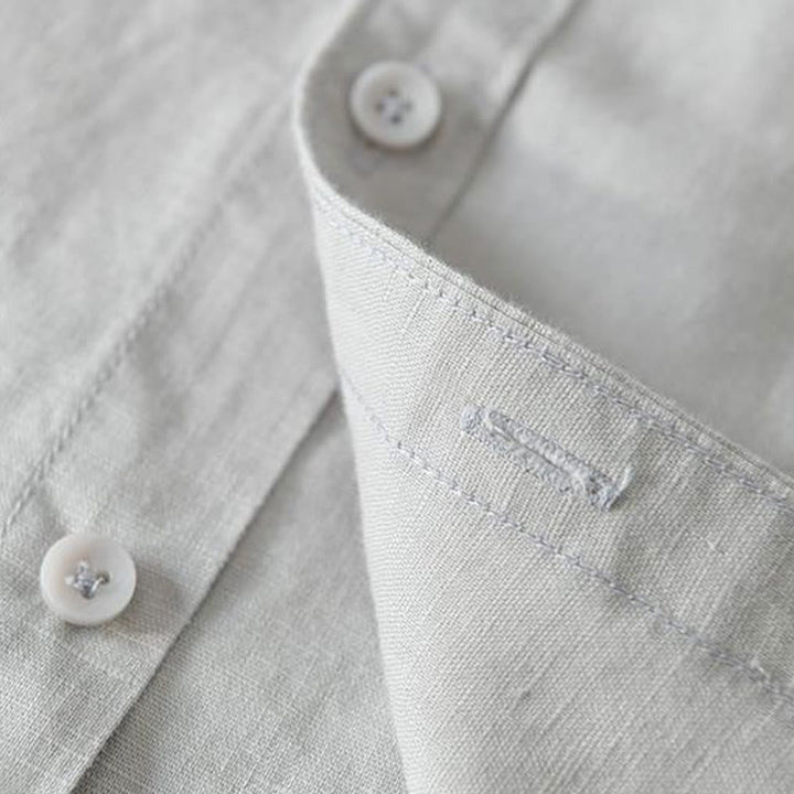 Buddha Stones Herrenhemd im schlichten Stil mit kurzen Ärmeln und Knopfleiste aus Baumwolle und Leinen - image 15