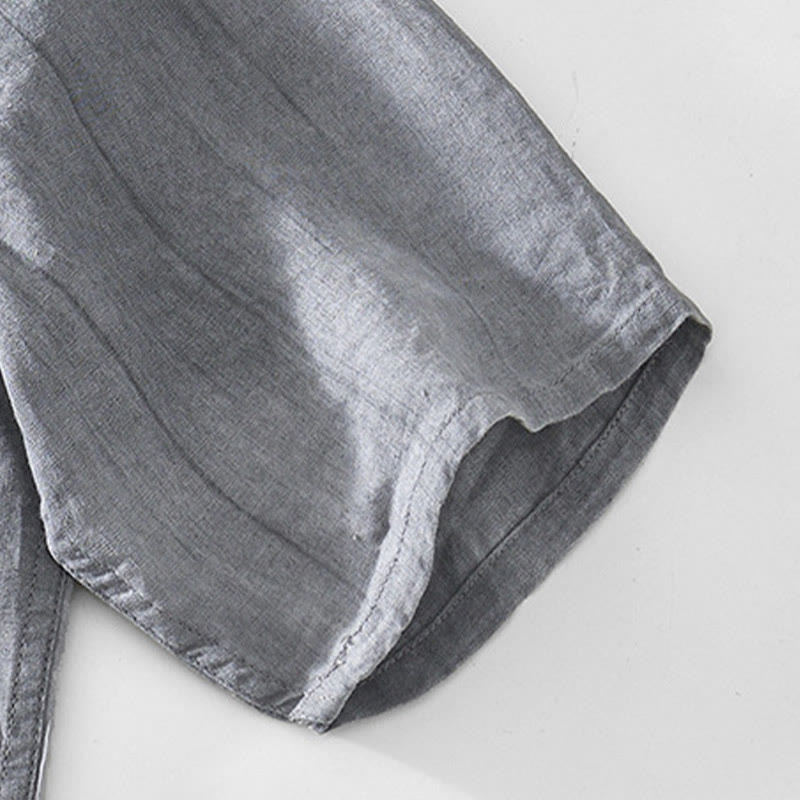 Buddha Stones Herrenhemd mit halben Knöpfen und V-Ausschnitt, kurzärmlig, Ramie-Baumwolle - image 4