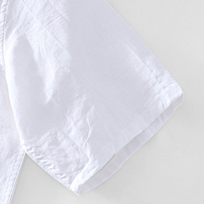 Buddha Stones Herrenhemd mit halben Knöpfen und V-Ausschnitt, kurzärmlig, Ramie-Baumwolle - image 16