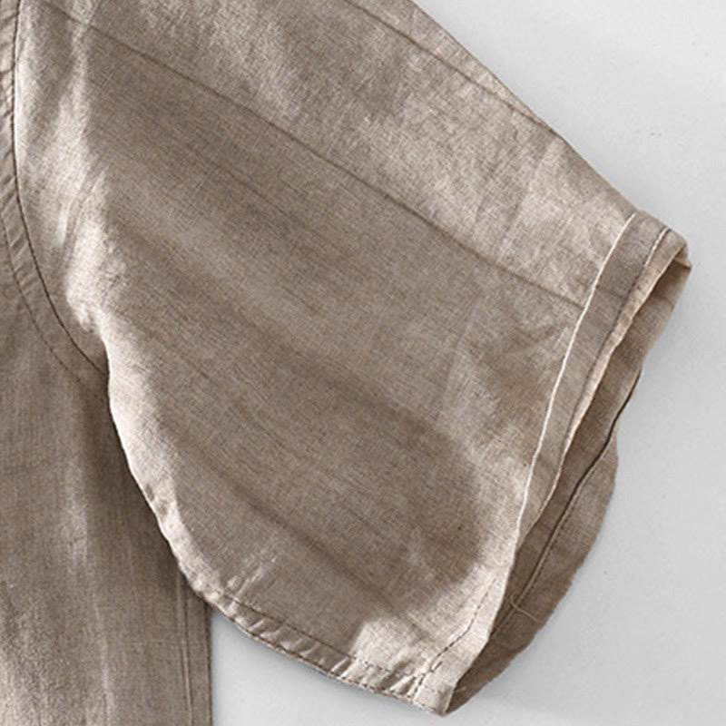 Buddha Stones Herrenhemd mit halben Knöpfen und V-Ausschnitt, kurzärmlig, Ramie-Baumwolle - image 10