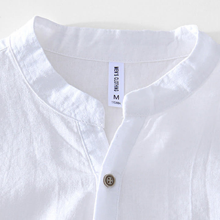 Buddha Stones Herrenhemd mit halben Knöpfen und V-Ausschnitt, kurzärmlig, Ramie-Baumwolle - image 14