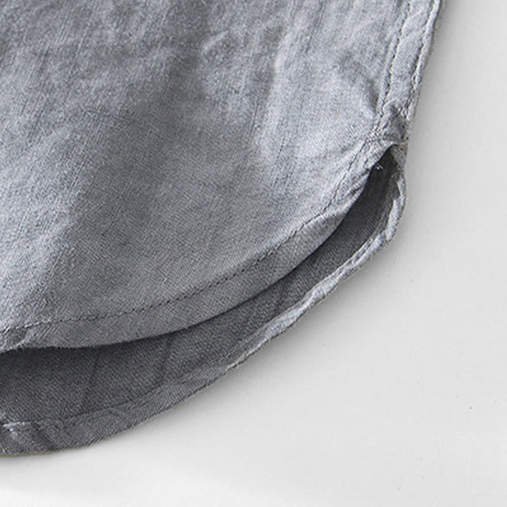 Buddha Stones Herrenhemd mit halben Knöpfen und V-Ausschnitt, kurzärmlig, Ramie-Baumwolle - image 6