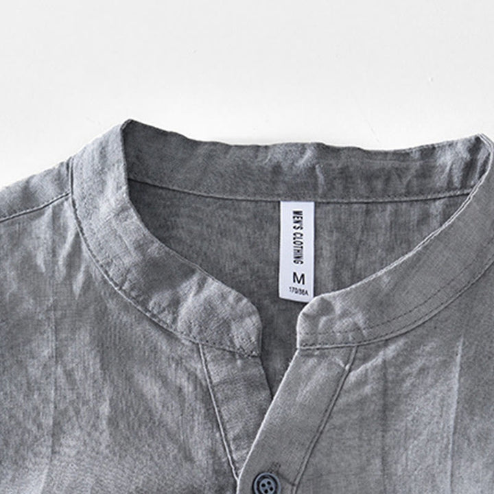 Buddha Stones Herrenhemd mit halben Knöpfen und V-Ausschnitt, kurzärmlig, Ramie-Baumwolle - image 2