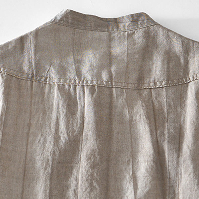 Buddha Stones Herrenhemd mit halben Knöpfen und V-Ausschnitt, kurzärmlig, Ramie-Baumwolle - image 9