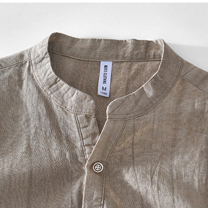 Buddha Stones Herrenhemd mit halben Knöpfen und V-Ausschnitt, kurzärmlig, Ramie-Baumwolle - image 8