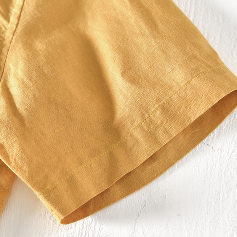 Buddha Stones Sommer-Herrenhemd mit Stehkragen und kurzen Ärmeln aus Baumwolle und Leinen mit halben Knöpfen - image 17