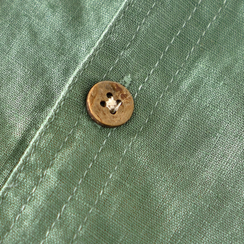 Buddha Stones Sommer-Herrenhemd mit Stehkragen und kurzen Ärmeln aus Baumwolle und Leinen mit halben Knöpfen - image 3