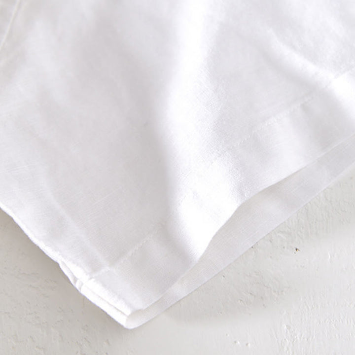 Buddha Stones Sommer-Herrenhemd mit Stehkragen und kurzen Ärmeln aus Baumwolle und Leinen mit halben Knöpfen - image 11