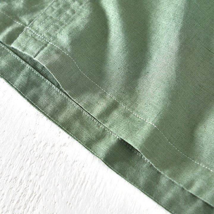 Buddha Stones Sommer-Herrenhemd mit Stehkragen und kurzen Ärmeln aus Baumwolle und Leinen mit halben Knöpfen - image 5