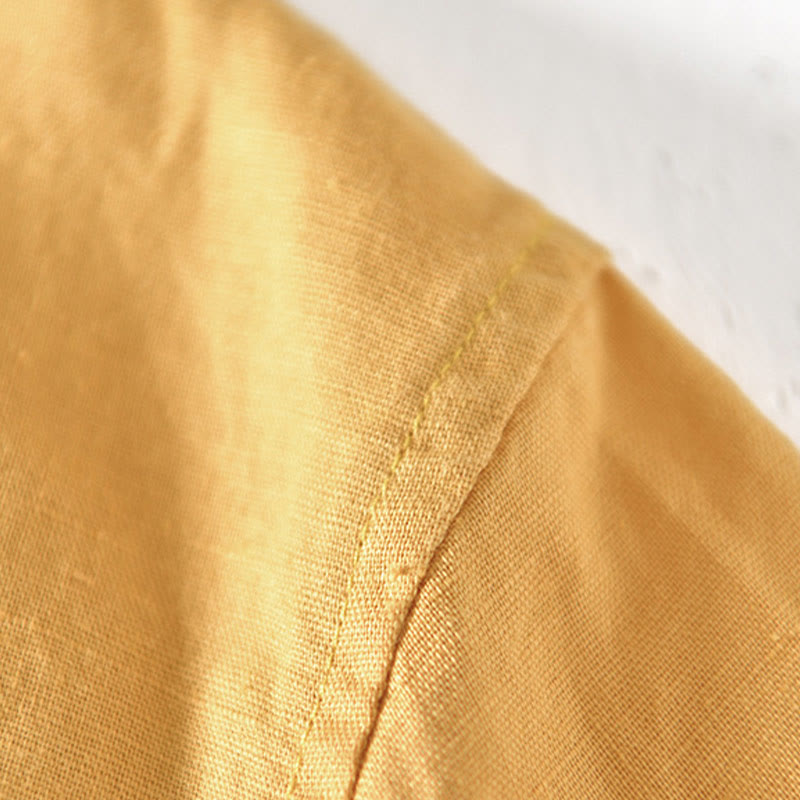 Buddha Stones Sommer-Herrenhemd mit Stehkragen und kurzen Ärmeln aus Baumwolle und Leinen mit halben Knöpfen - image 15