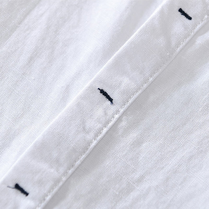 Buddha Stones Herrenhemd mit lässigem, schlichtem Design, kurzärmelig, aus Baumwolle und Leinen, mit halben Knöpfen - image 8