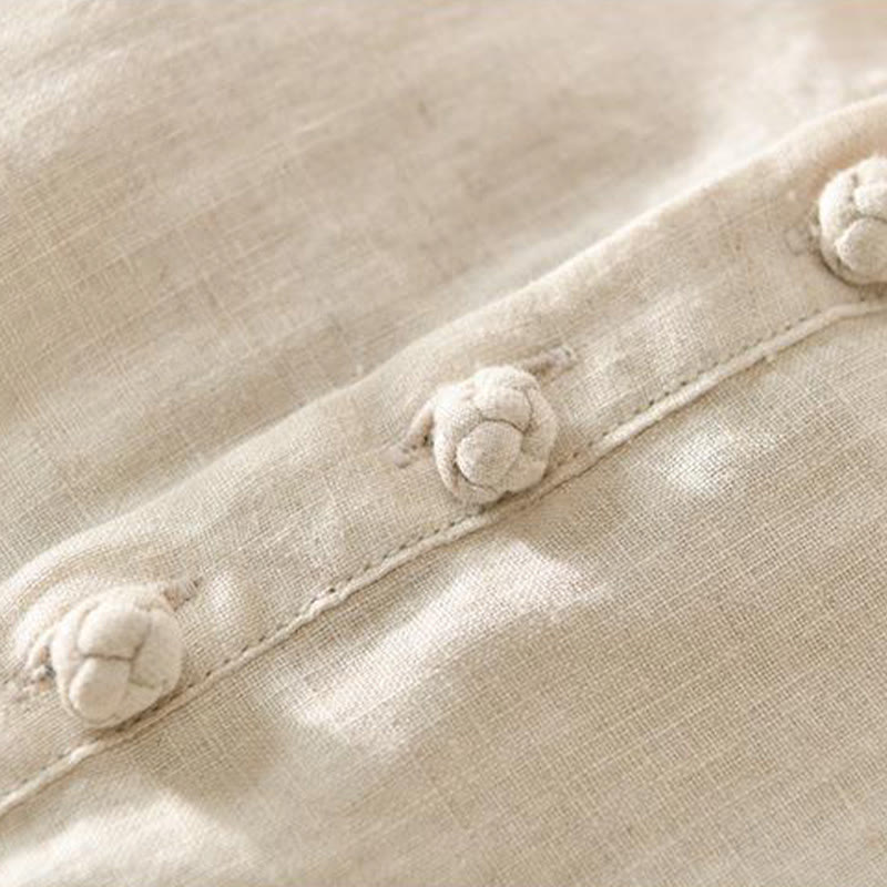 Buddha Stones Daily Einfarbiges Stehkragen Halbarm Leinen Halbknopf Herrenhemd - image 3