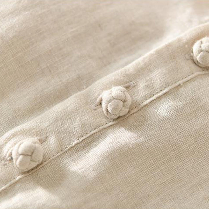 Buddha Stones Daily Einfarbiges Stehkragen Halbarm Leinen Halbknopf Herrenhemd - image 3