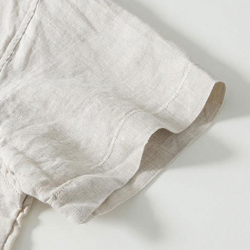 Buddha Stones Daily Herrenhemd aus Leinen mit Froschknöpfen und Stehkragen, kurzärmlig - image 16