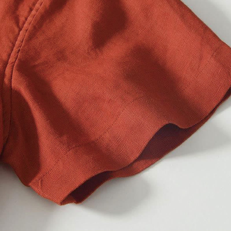 Buddha Stones Daily Herrenhemd aus Leinen mit Froschknöpfen und Stehkragen, kurzärmlig - image 27