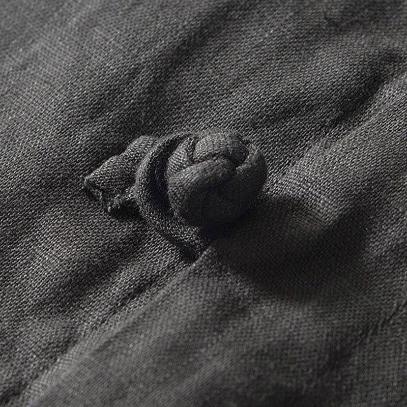 Buddha Stones Daily Herrenhemd aus Leinen mit Froschknöpfen und Stehkragen, kurzärmlig - image 3