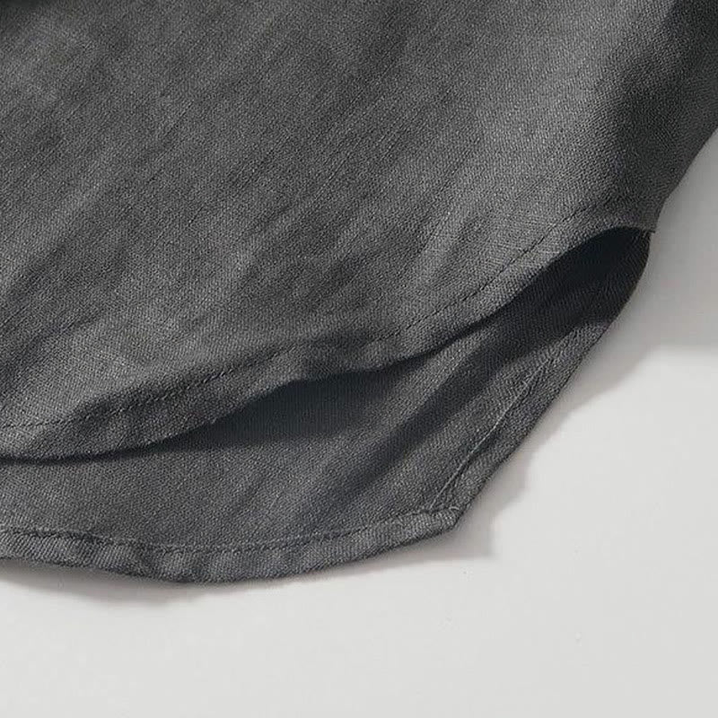 Buddha Stones Daily Herrenhemd aus Leinen mit Froschknöpfen und Stehkragen, kurzärmlig - image 5