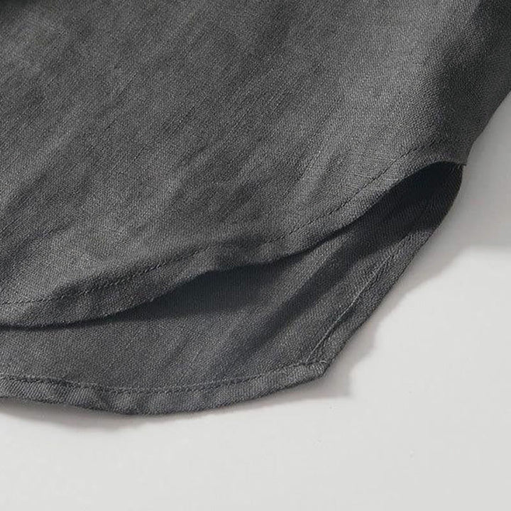 Buddha Stones Daily Herrenhemd aus Leinen mit Froschknöpfen und Stehkragen, kurzärmlig - image 5