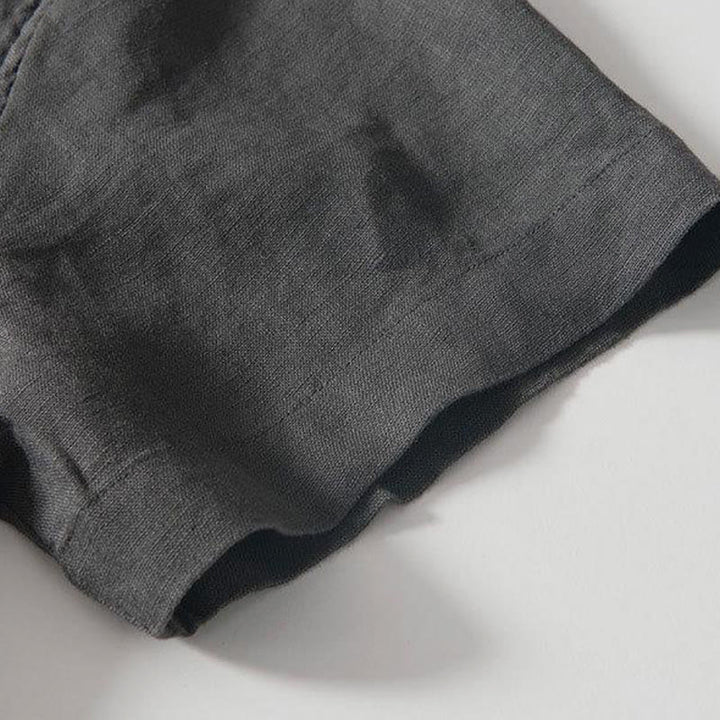 Buddha Stones Daily Herrenhemd aus Leinen mit Froschknöpfen und Stehkragen, kurzärmlig - image 4