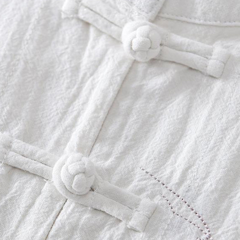 Buddha Stones Froschknopf Mandarin Kragen Stickerei Baumwolle Leinen Kurzarm Herrenhemd - image 13