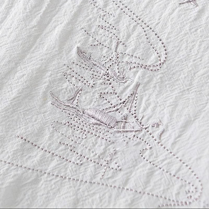 Buddha Stones Froschknopf Mandarin Kragen Stickerei Baumwolle Leinen Kurzarm Herrenhemd - image 14